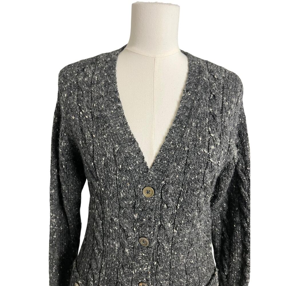 Ralph Lauren Cardigan Sweater Womens Medium Gray 100% Wool Cable Knit Pockets - Picture 2 of 8
